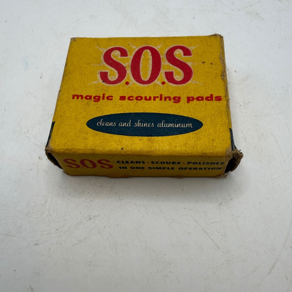 Vintage SOS Magic Scouring Pads Box Yellow Red Retro Kitchen Advertising Fair